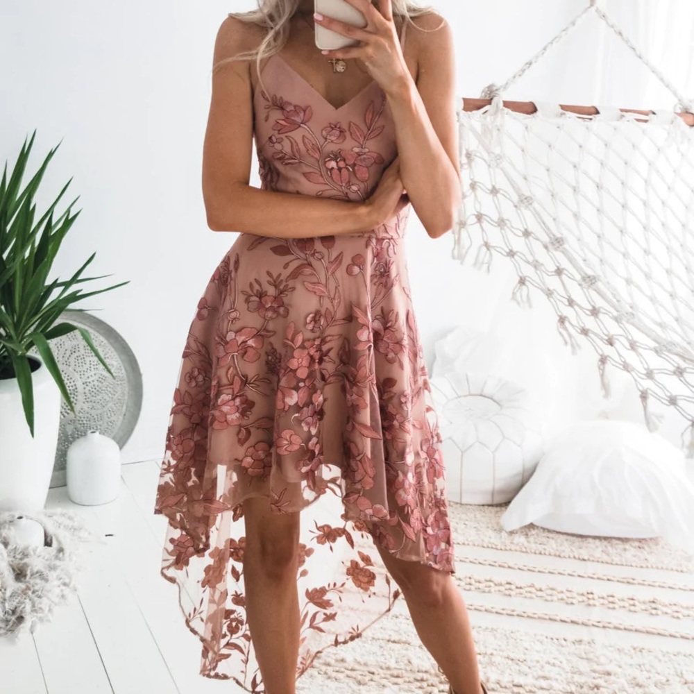 SASKIA HIGH LOW DRESS ROSE Two Little Sisters The Label Reformation Size XS/0/2
